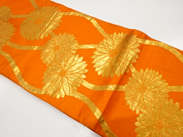 JAPANESE KIMONO / ANTIQUE OBI FOR DANCE / WOVEN TATEWAKU & KIKU